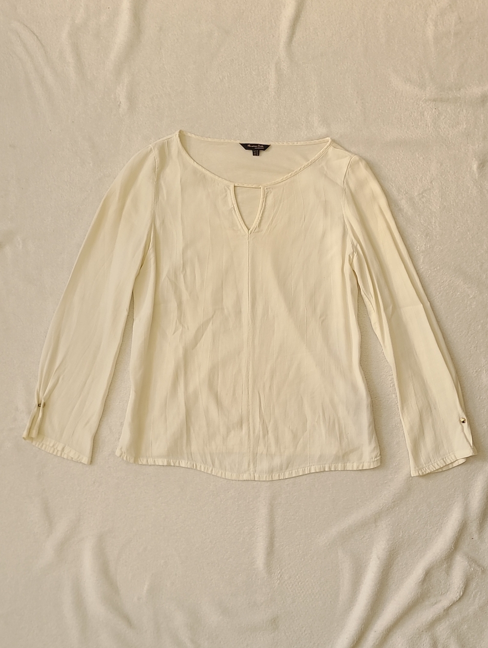 Massimo Dutti Cream Long Sleeve Keyhole Blouse XS Sheer